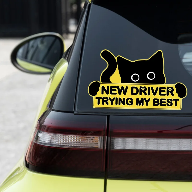 1PC Cute Cat Novice Driver Reflective Car Sticker Fun Warning Decal Please Be Patient New Driver Multi‑Pattern for Friends Gifts