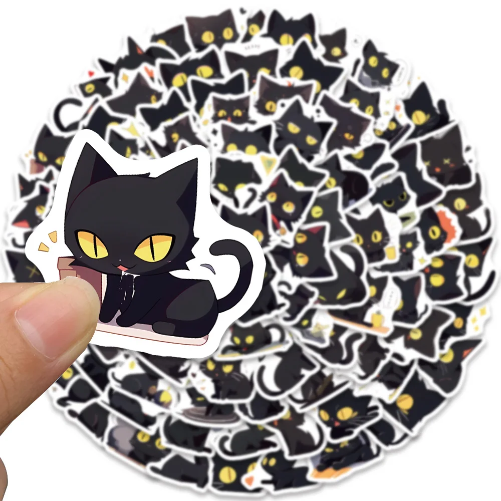 100 Stuks Mini Size Schattige Cartoon Dier Zwart Katten Stickers Waterdichte Graffiti Voor Laptop Telefoon Gitaar Bagage Vinyl Stickers