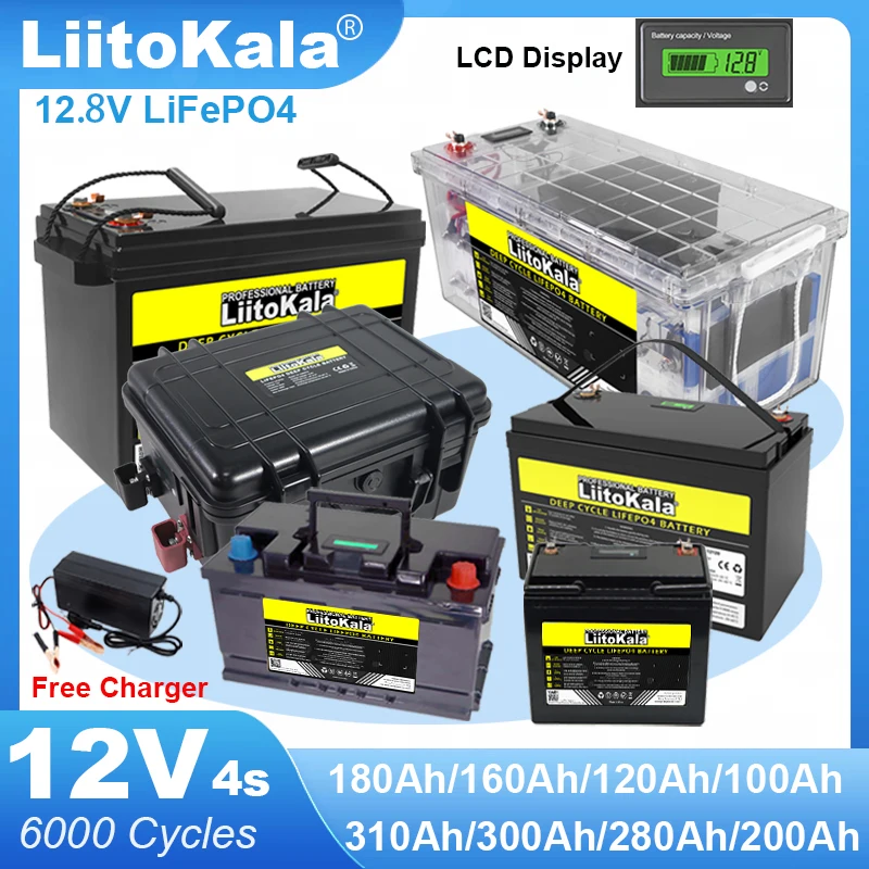 LiitoKala 12V/12.8v 310Ah 280Ah 200Ah 180Ah 120Ah 4s LiFePO4 Battery Lithium Iron Phosphate Batteries for Golf cart Travel Camp