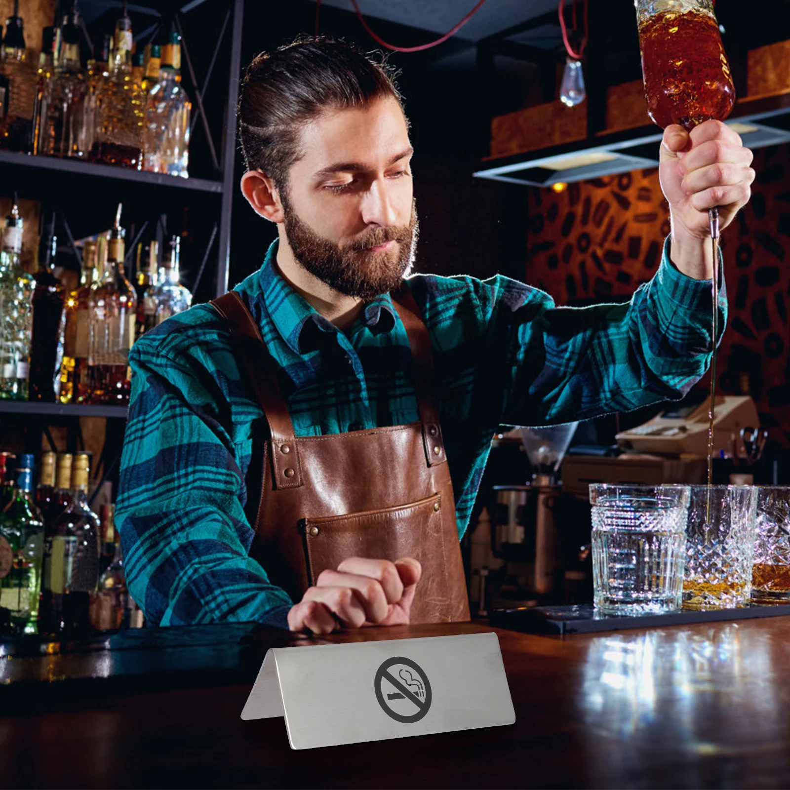 

Non Smoking Sign Table Signs Desk Indicator Restaurant Hotel Public Places Stainless Steel Storage No Smoke Tent Design