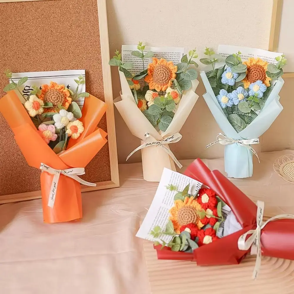 Bouquet Decoration Sunflower DIY Bouquet Knitted Knit Lovely Sunflower Plush Bouquet Cartoon Elegant