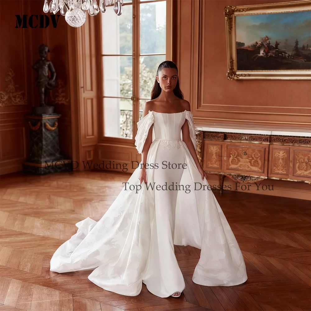 

MCDV 2 In 1 Wedding Dresses For Bride Off Shoulder Mermaid Embroidery Elegant vestidos de novia 2026 Detachable Train Customzied
