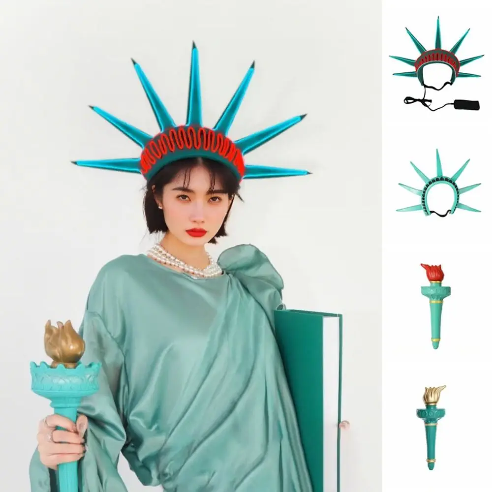 Luminous Freedom Statue Headband Masquerade Party Costume Accessory Statue of Liberty Props Torch Photography Prop