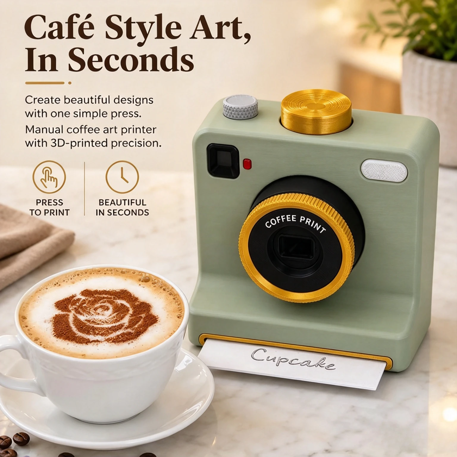 3D Printed Latte Art Camera One-Touch Coffee Printer Chocolate Foam Machine for Barista Coffee Making