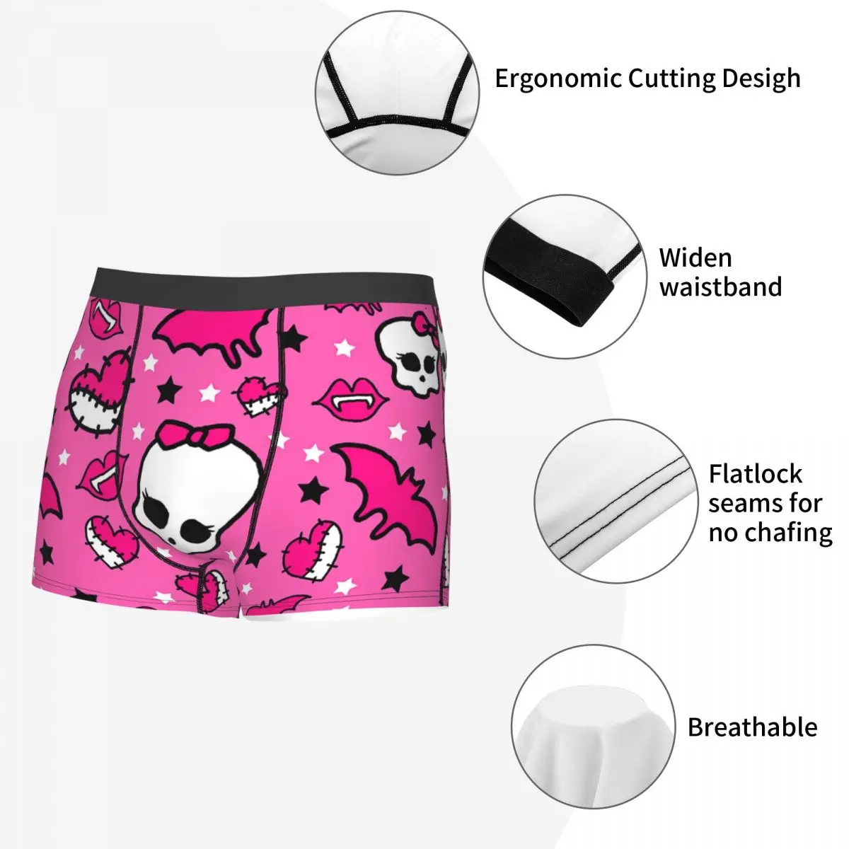 Pretty Pink Pattern Monster High Doll Underpants Breathbale Panties Man Underwear Ventilate Shorts Boxer Briefs