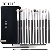 BEILI-Juego de brochas de maquillaje de ojos, 15 Uds., color negro, con bolsa, pelo de cabra profesional, sombra de ojos, delineador de ojos, mezcla de pinceles para detalles de labios