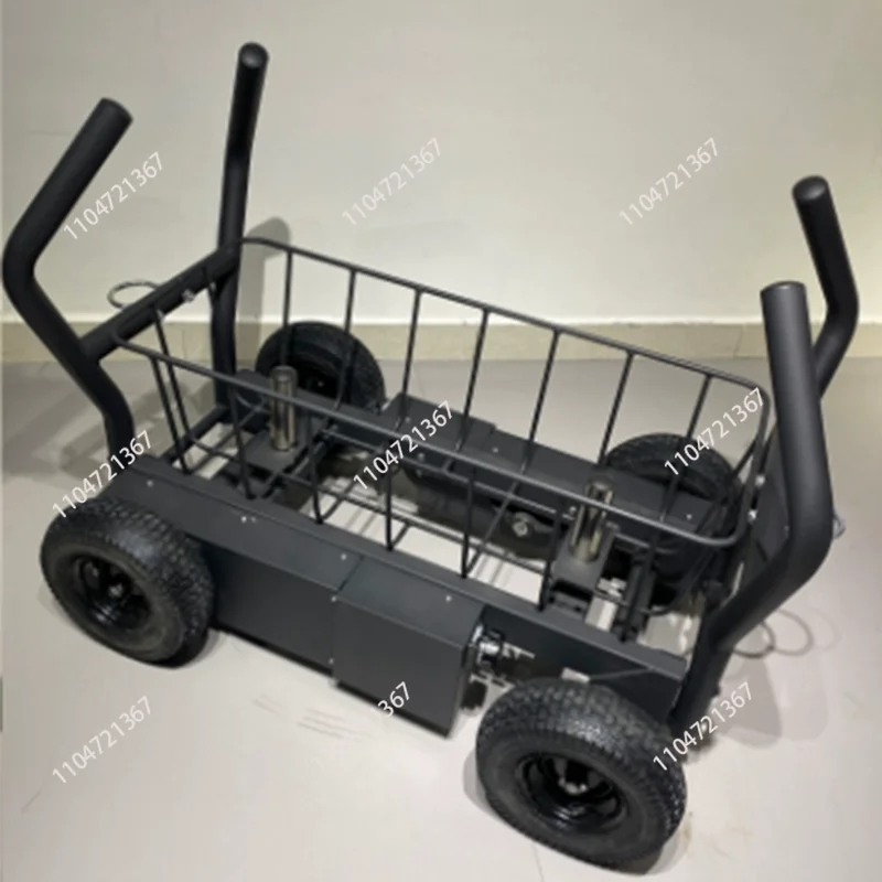 Sled car with adjustable resistance, tank weight, barbell, private gym, fitness bike