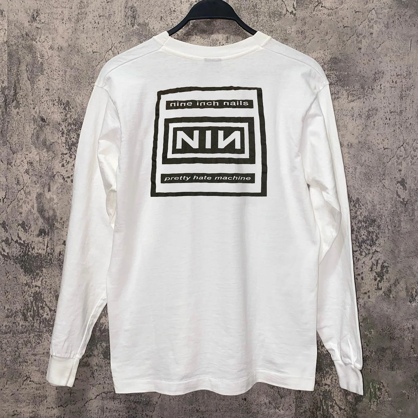 Nine Inch Nails American Retro Industrial Rock Hip Hop Trendy Print Long Sleeve T-Shirt Cotton round Neck Loose Fit Unisex