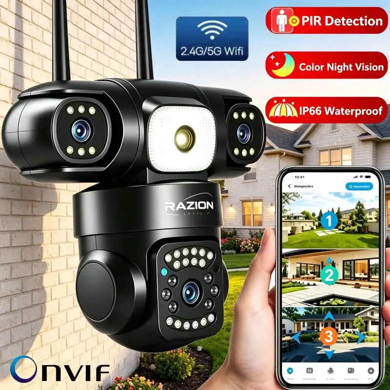 15MP IP Camera WiFi PTZ Three Camera 2.4G&5G Wireless 10X Zoom CCTV Video Surveillance Cam Onvif Security IP Camera RZ380