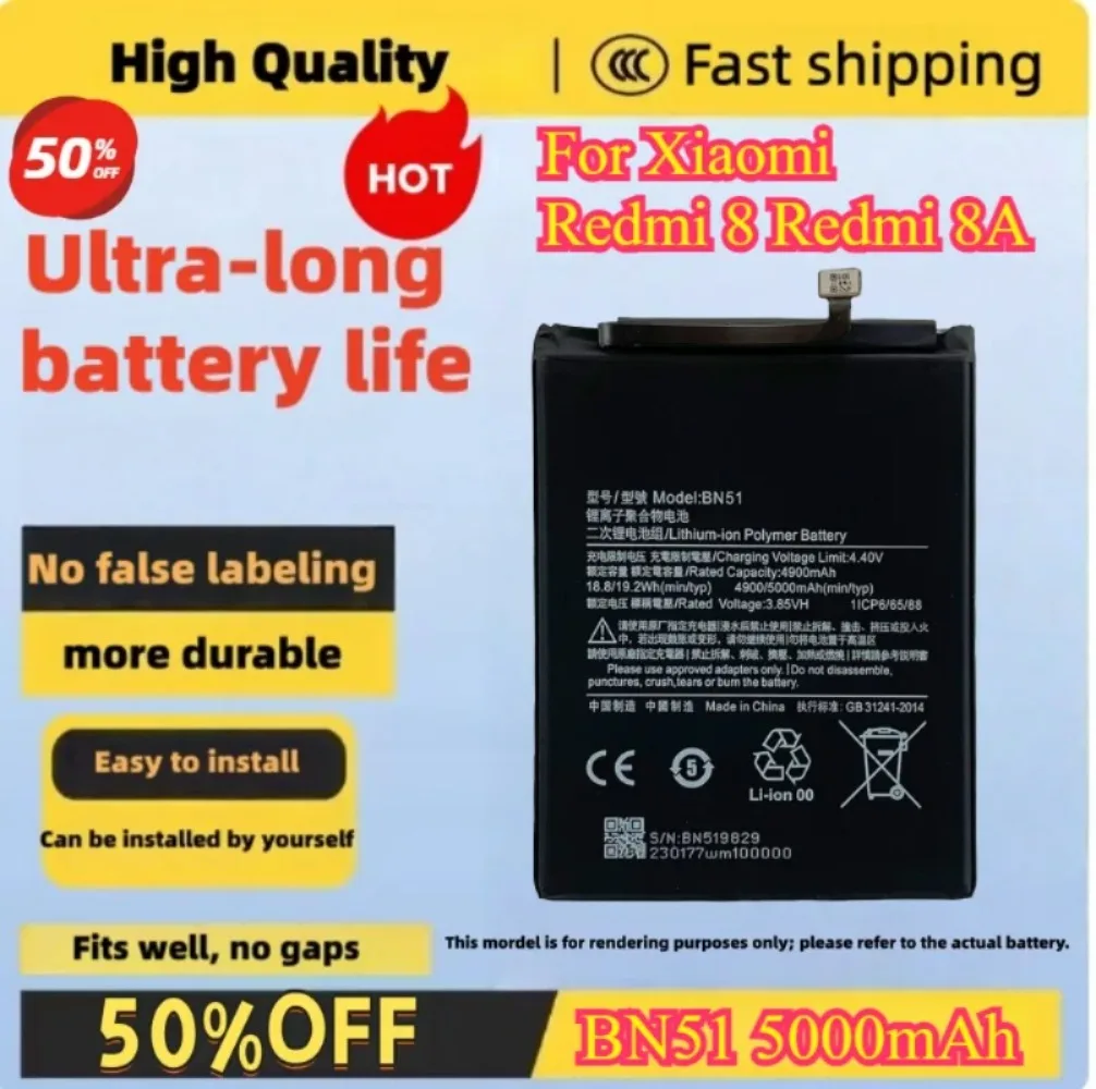 

BN51 5000mAh Battery For Xiaomi Redmi 8 Redmi 8A Redmi8 High Quality Phone Replacement Batteries +Tools