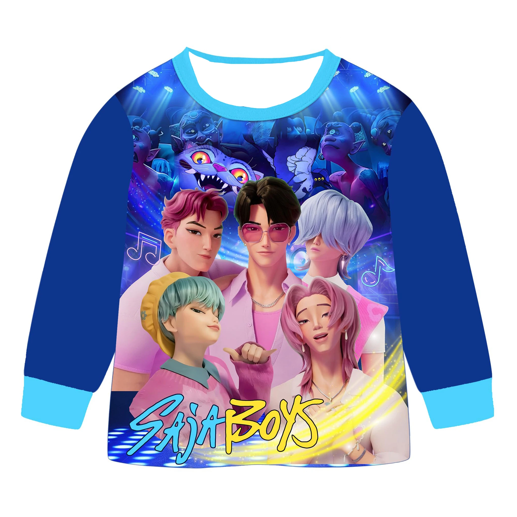 سترة بغطاء للرأس مطبوعة للأولاد من K-POP Saja للرجال والنساء والأطفال برقبة دائرية وأكمام طويلة معطف فضفاض للخريف والشتاء ملابس داخلية