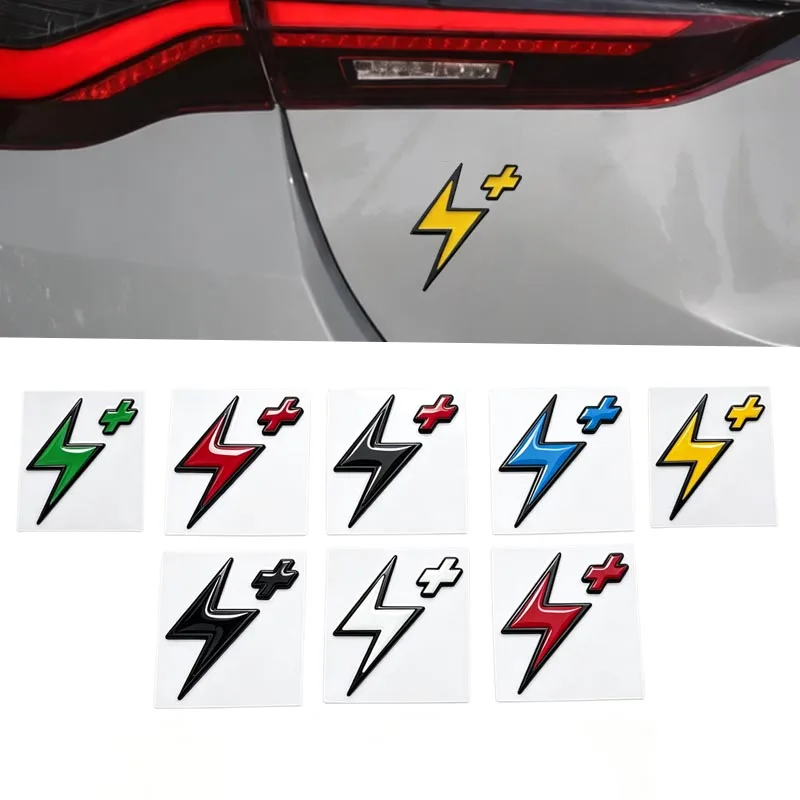 3D Metal Car Sticker Lightning Plus Sign Badge for Model Y MINI J01 ID.3 iX1 EQ Cupra Born New Energy Vehicle Emblem Decal