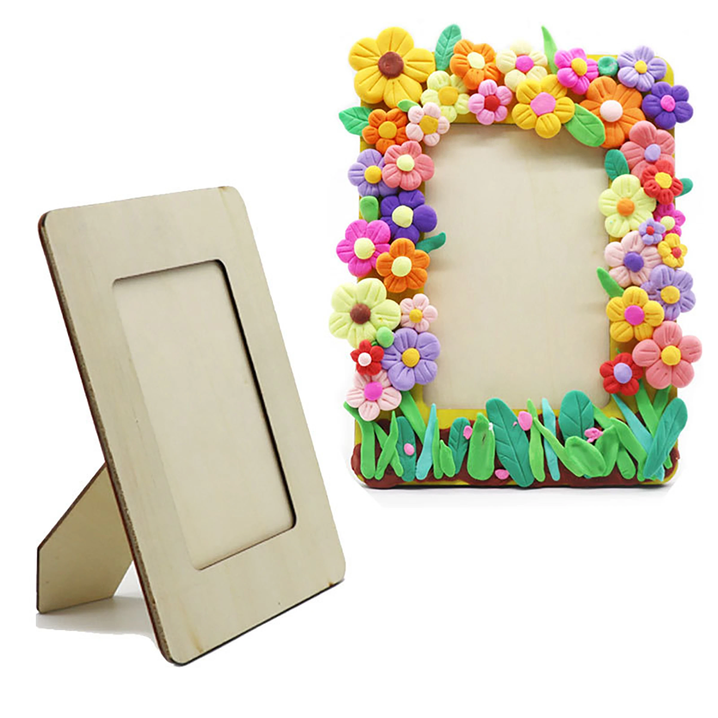 3 PCS DIY Wooden Picture Frames, Unfinished Solid Wood Photo Picture Frames for 4 x 6 in Photos, Standing Wooden Picture Frame