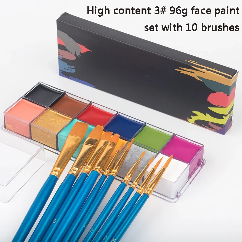 12 Colors Face Body Painting with 6/10 Brushes Halloween Party Professional Special Effects Makeup Kit