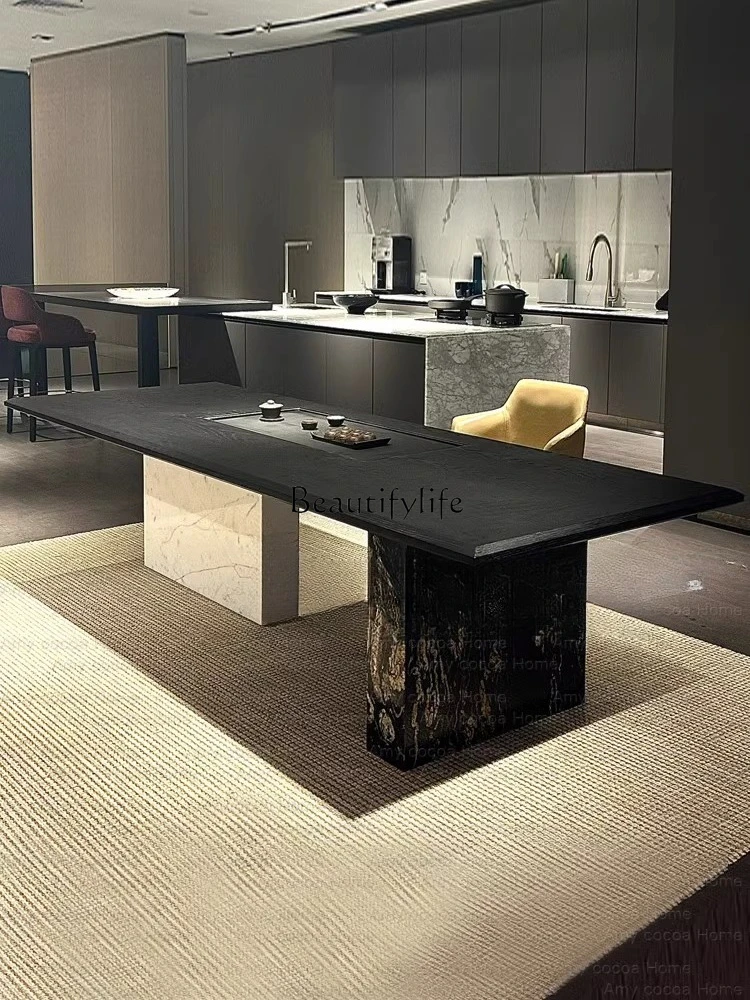 

Italian minimalist solid wood tea table modern minimalist light luxury marble creative art tea table