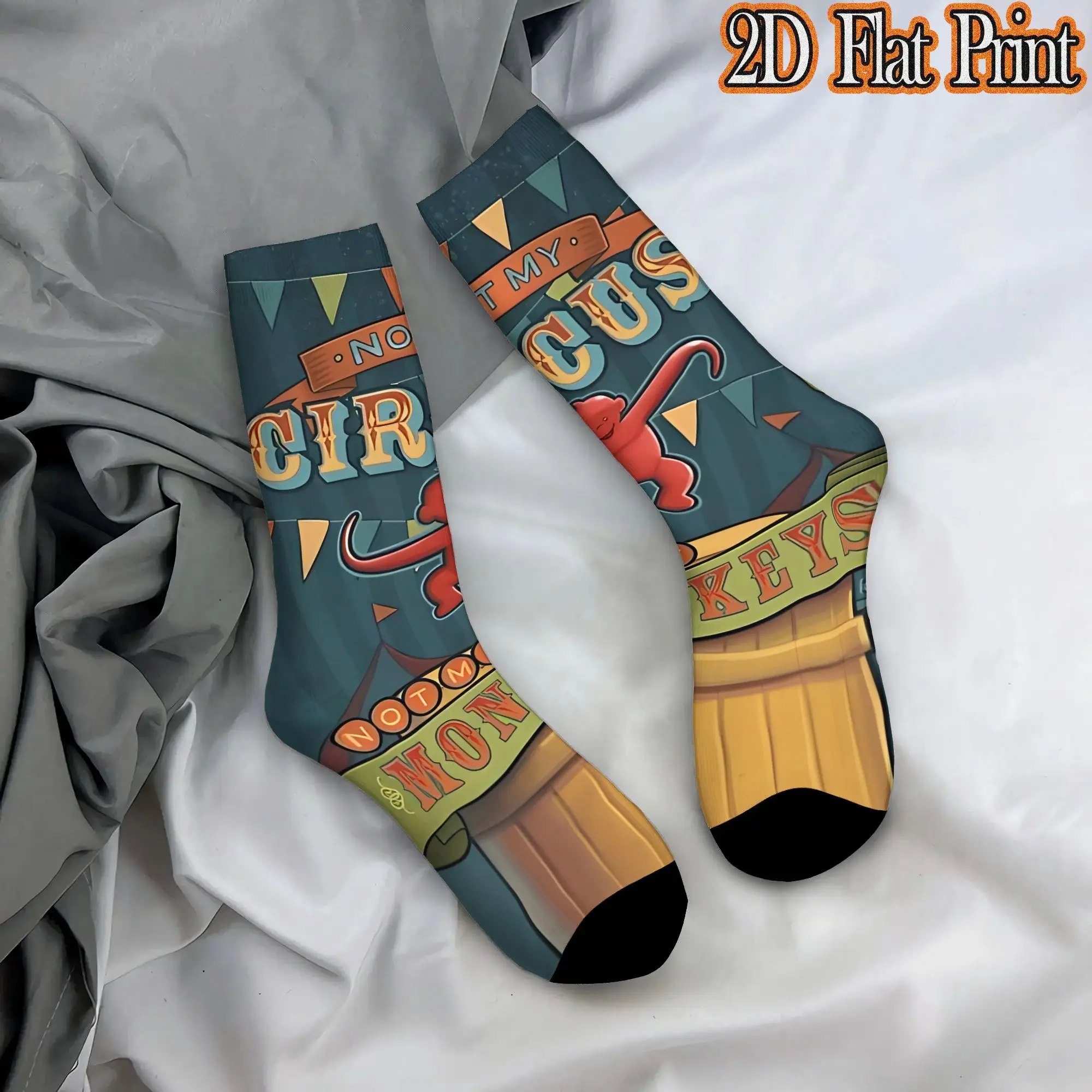 Not My Circus, Not My Monkeys Retro Circus Theme Hip Hop Novelty Pattern Mid Tube Creative Sock Sports Socks