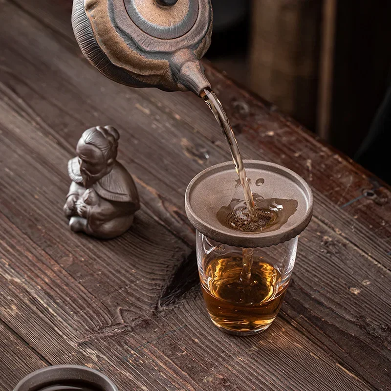 Lakes Ceramic Filter Group Creative Old Fisherman Little Monk Hat Bamboo Tea Funnel Tea Strainer Filter Infuser Set