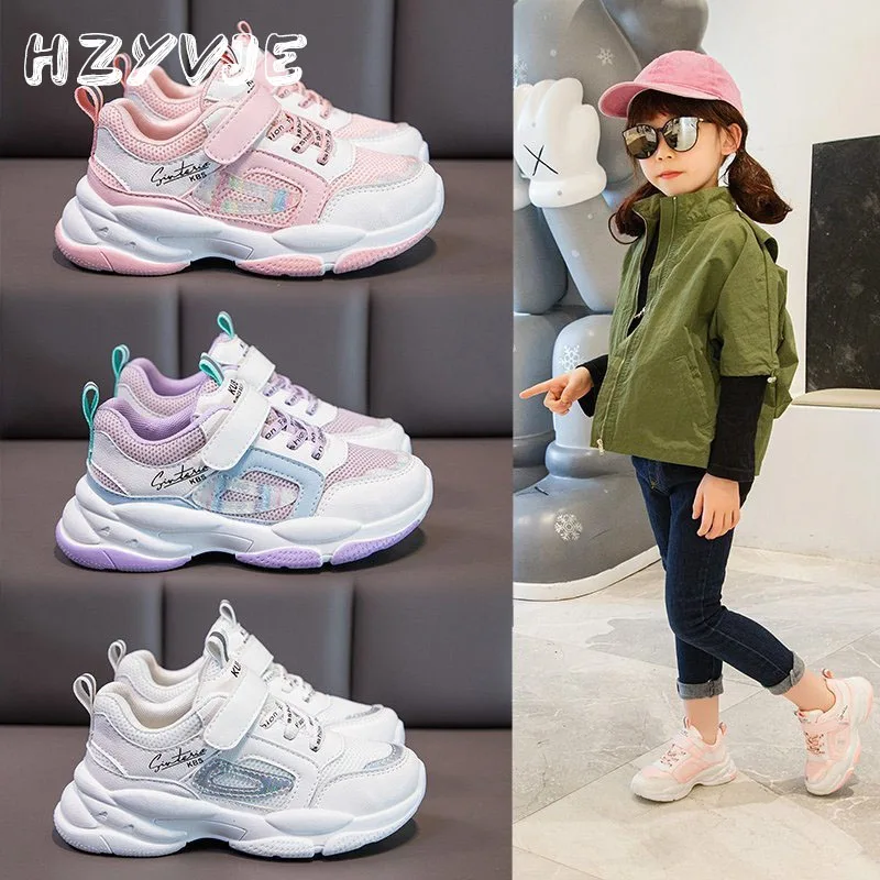 Sneakers traspiranti con tomaia in rete primaverile da ragazza 2024 nuovi studenti scarpe da corsa sportive scarpe Casual da esterno per bambini