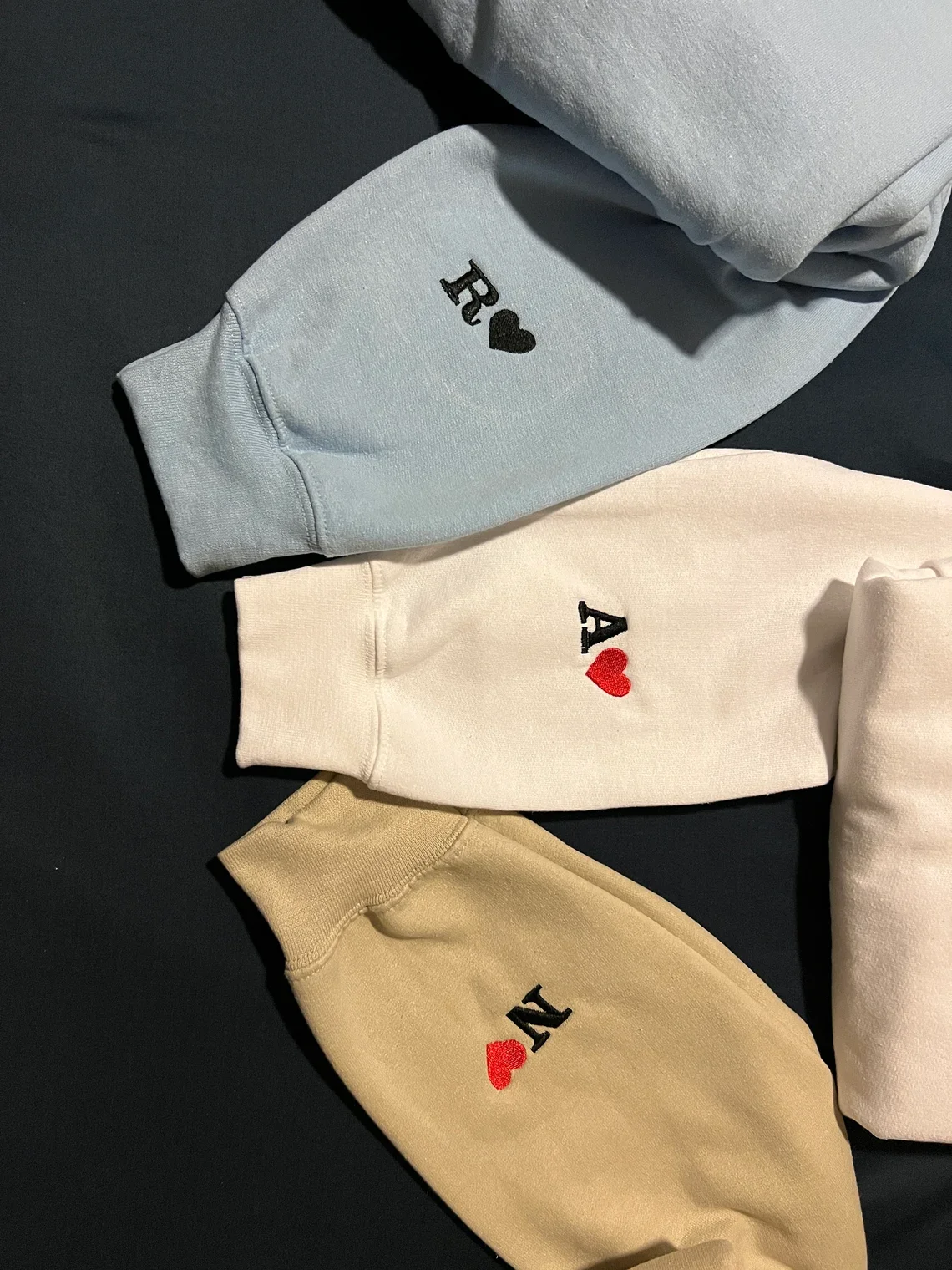 Custom Embroidered Roman Numeral Sweatshirt | Date, Heart and Initial On Sleeve | Personalized Couples Gifts | Couple Valentine
