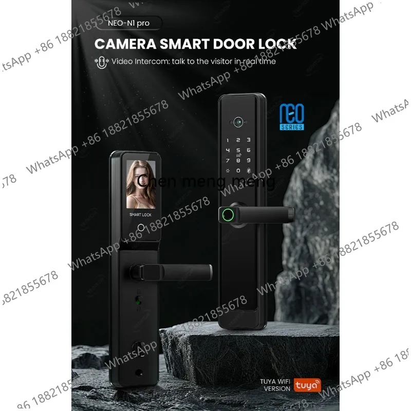 Cat's eye with rear screen graffiti APP semi-automatic smart door lock, fingerprint password lock