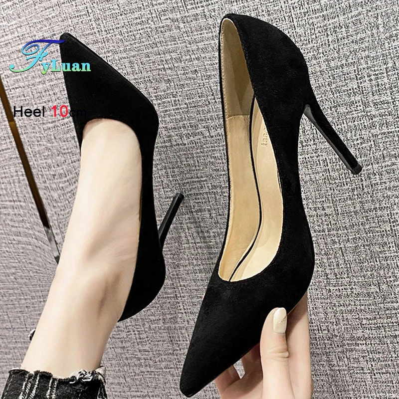 

2025 Spring Autumn Black Suede Women's Shoes Pointed Toe Thin High Heels 6/8/10cm Shallow Mouth Ladies Pumps Daily Office Shoes