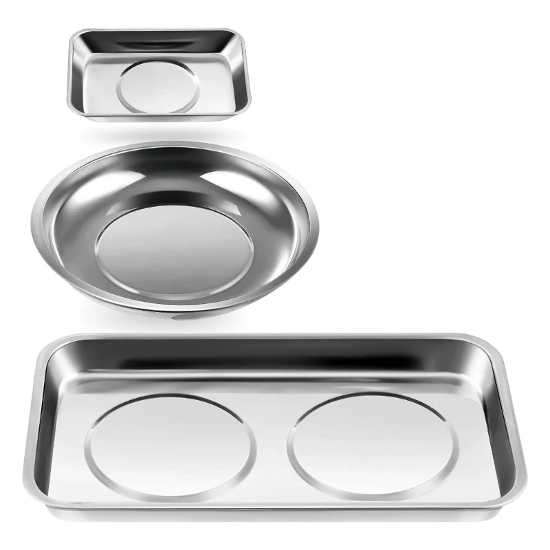 E5BE 3Pcs Multifunction Magnetic Tray Silver Magnet Tray Stainless Steel