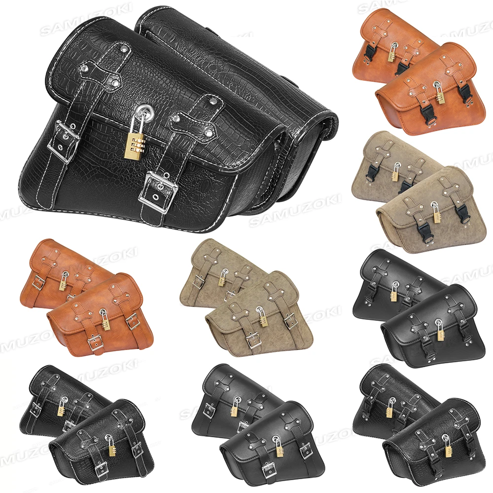 

Motorcycle PU Leather Side Saddle Bags Fit for Harley Sportster XL 883 1200 Chopper Cruiser Cafe Racer Softail Bobber