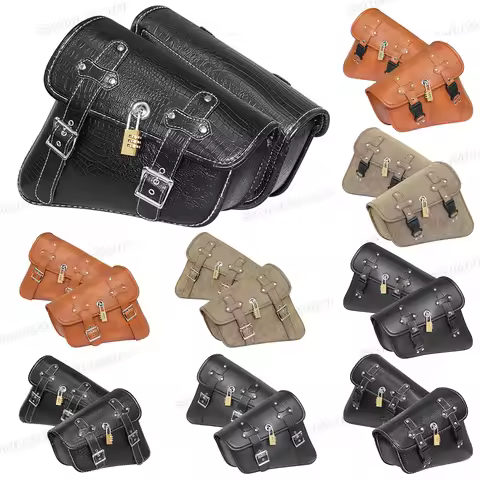Motorcycle PU Leather Side Saddle Bags Fit for Harley Sportster XL 883 1200 Chopper Cruiser Cafe Racer Softail Bobber