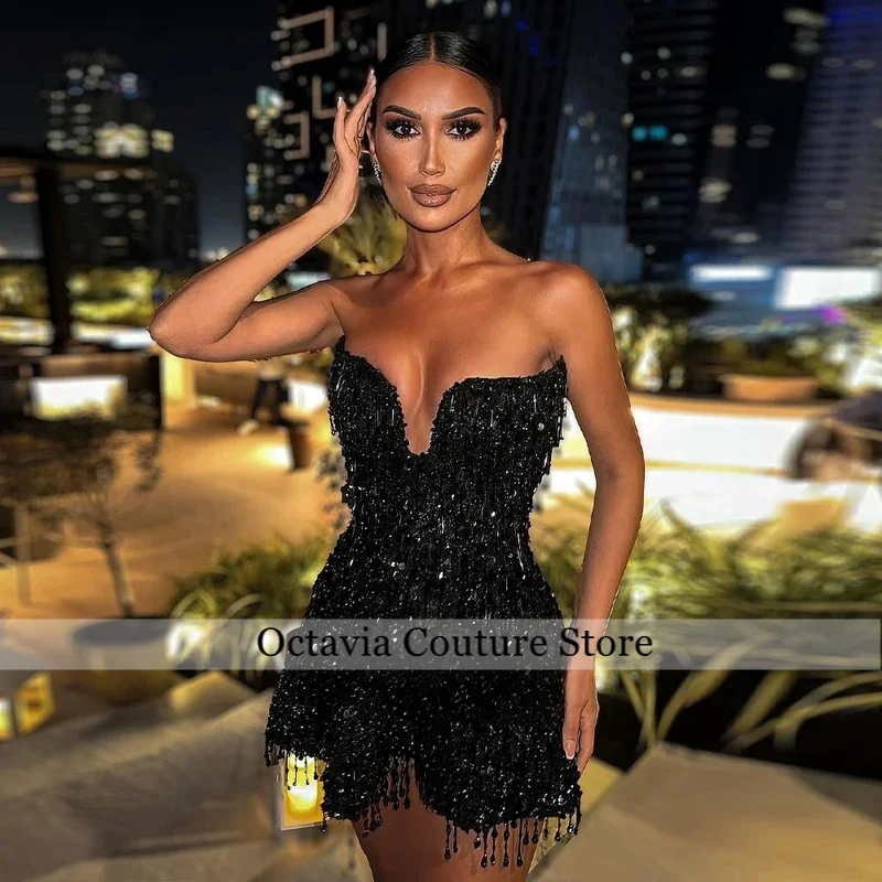 Customized Bling Tassel Homecoming Dresses Beadings Strapless Pearls Rhinestones Aline Saudi Arabric Vestidos De Noche Plus