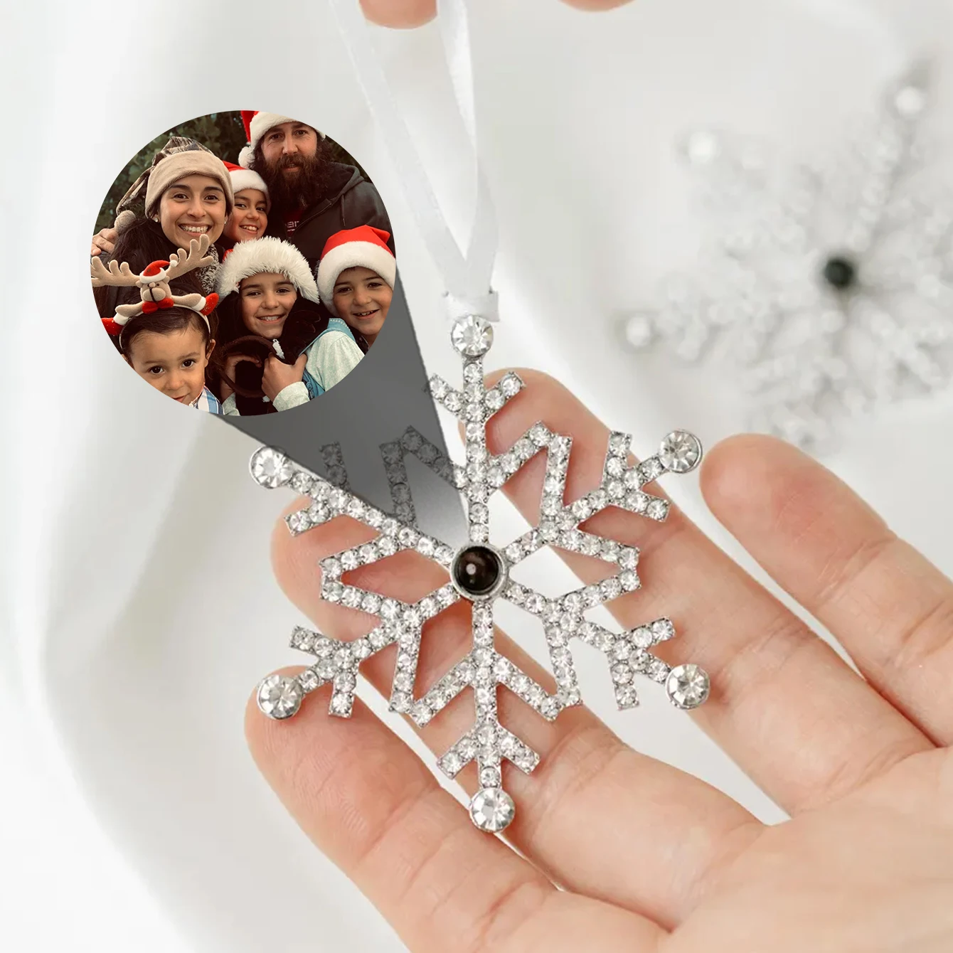 

DHQH оптовая продажа индивидуальная фотопроекция кулон в виде снежинки персонализированное изображение снежинка проекционное ожерелье Рождественский подарок