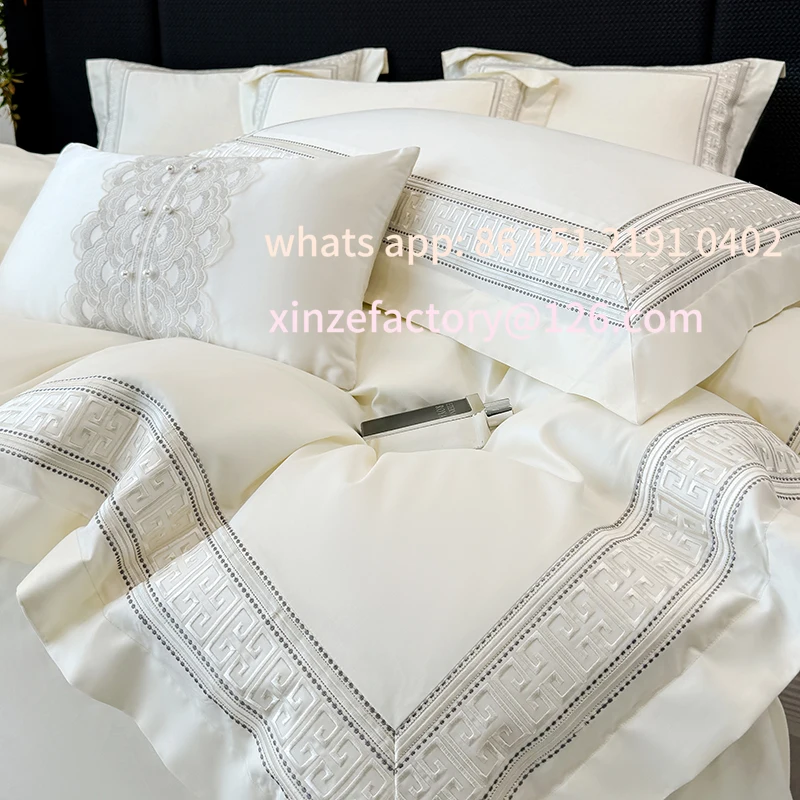 Customizable high-end pure cotton embroidered long velvet four-piece light luxury four-season universal bedding