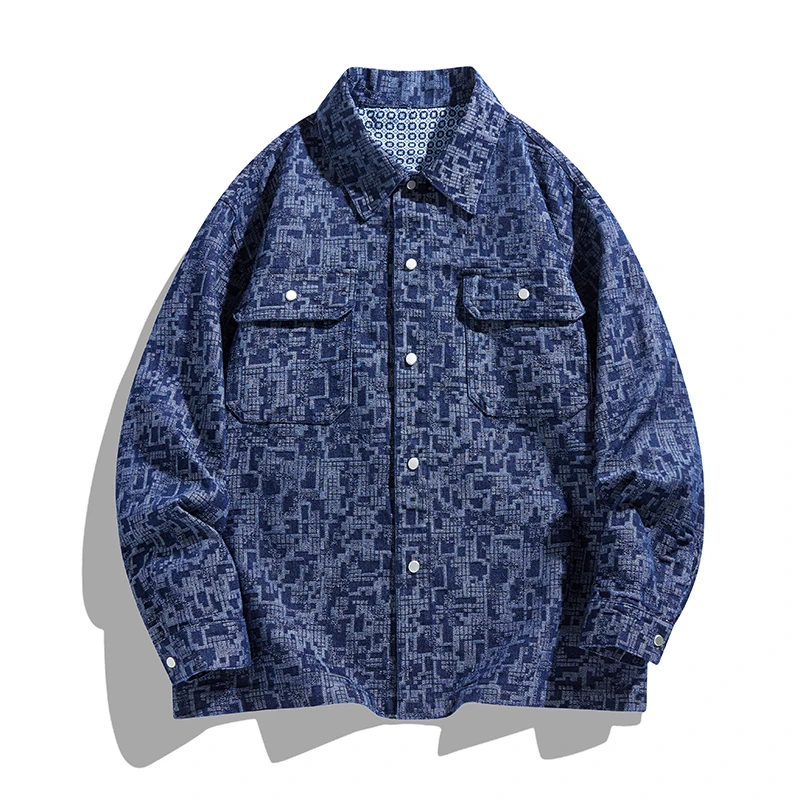 

Fashionable Men's Spring And Autumn Loose Trendy Jacket Top Pocket Denim Shirt Jacket Solid Color Denim Jacket