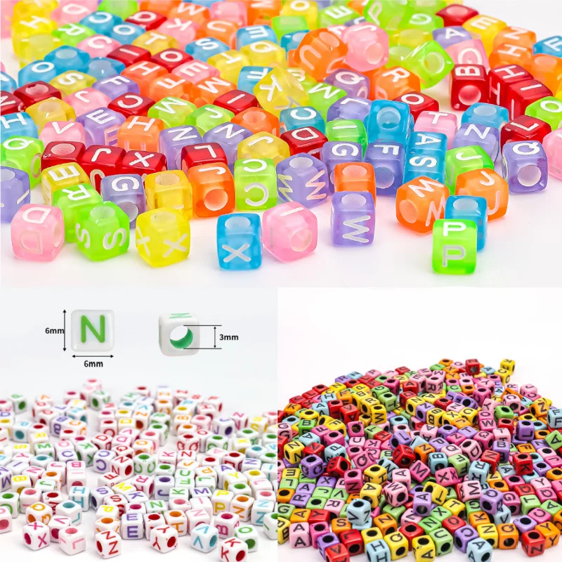 500/300pcsAcrylic Alphabet Cube Beads, Assorted A-Z Letter Spacer Beads for Bracelet, Necklace DIY Jewelry Making Craft Supplies