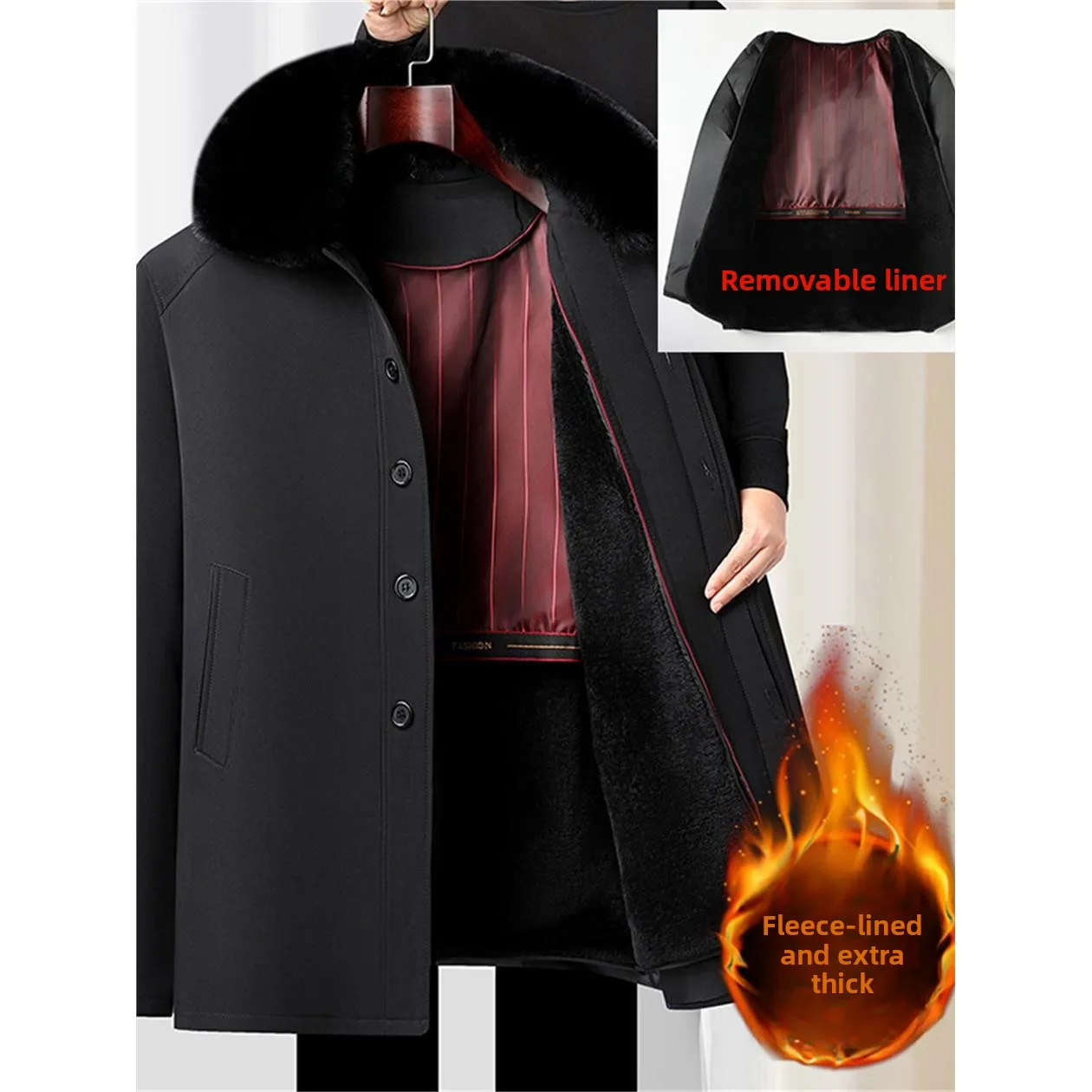 

Men's Winter Thiened Fce Lined Cotton Jaet Removable Inner Vest Stand Fit Faion Urban Sle Outdoor Polyester Fiber