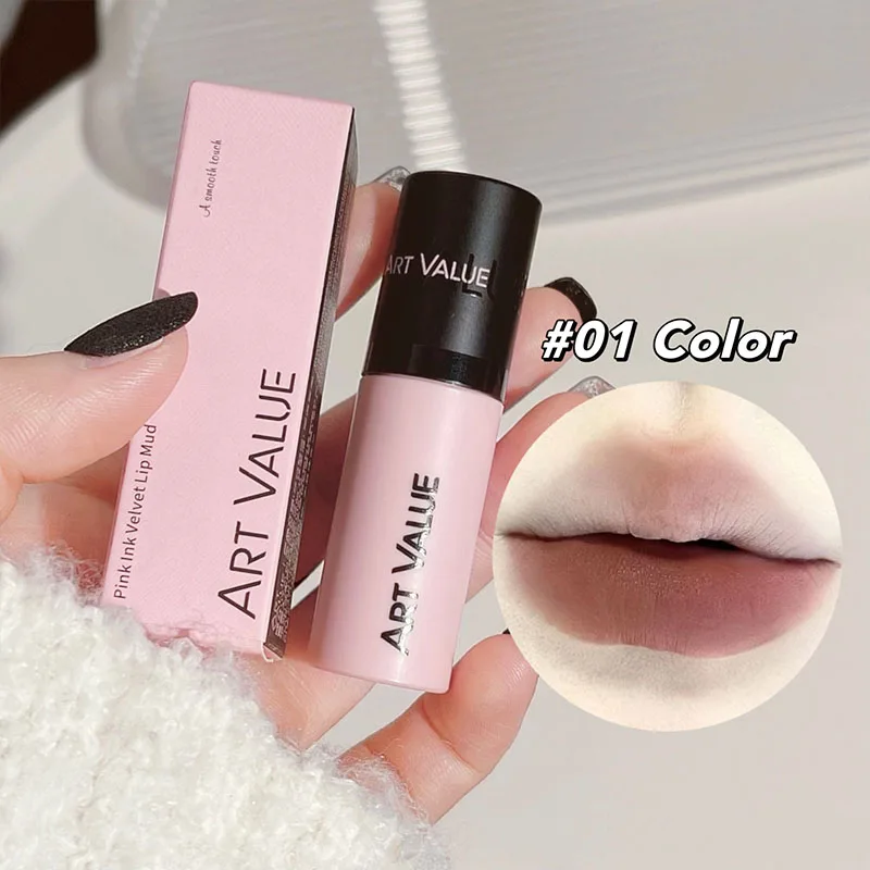 MAtte Lip Gloss Long-lasting Waterproof Silky Smooth Liquid Lipstick Pink Mist Velvet Lip Glaze Lightweight Makeup Lip Tint Mud