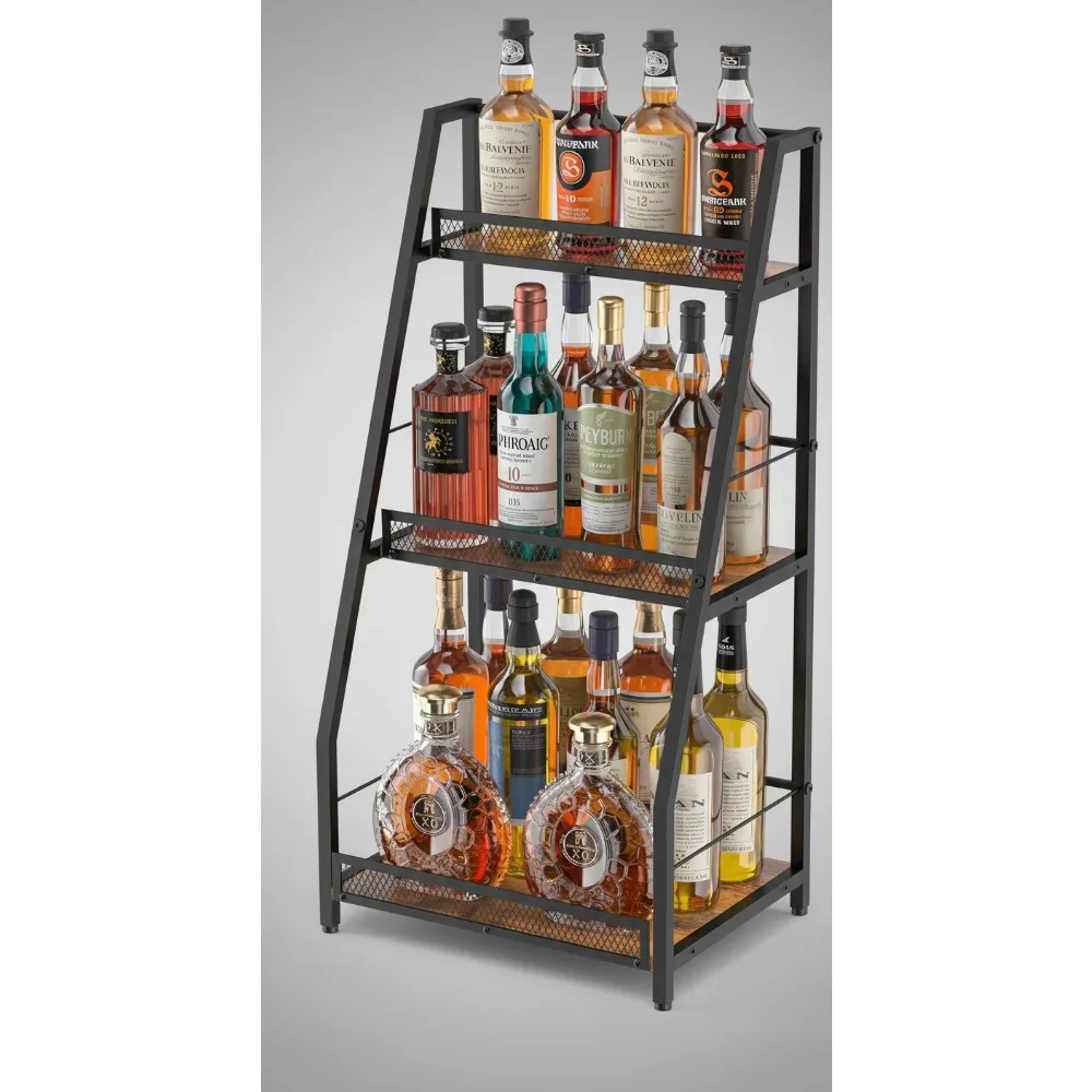 

3-уровневая трапециевидная винная стойка для домашнего бара, ступенчатая напольная витрина для хранения бутылок виски с ликером