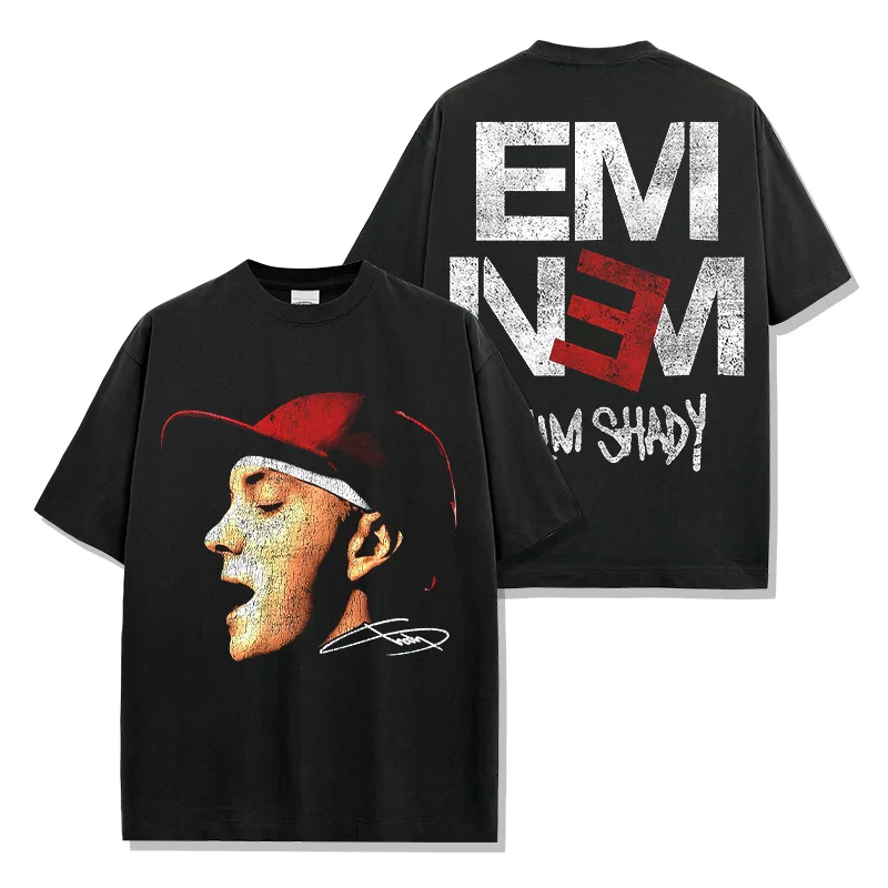 American Hip Hop Eminem Eminem Printed Short Sleeve T-Shirt Casual Crew Neck Men's and Women's Retro Fashion Short Sleeve Top
