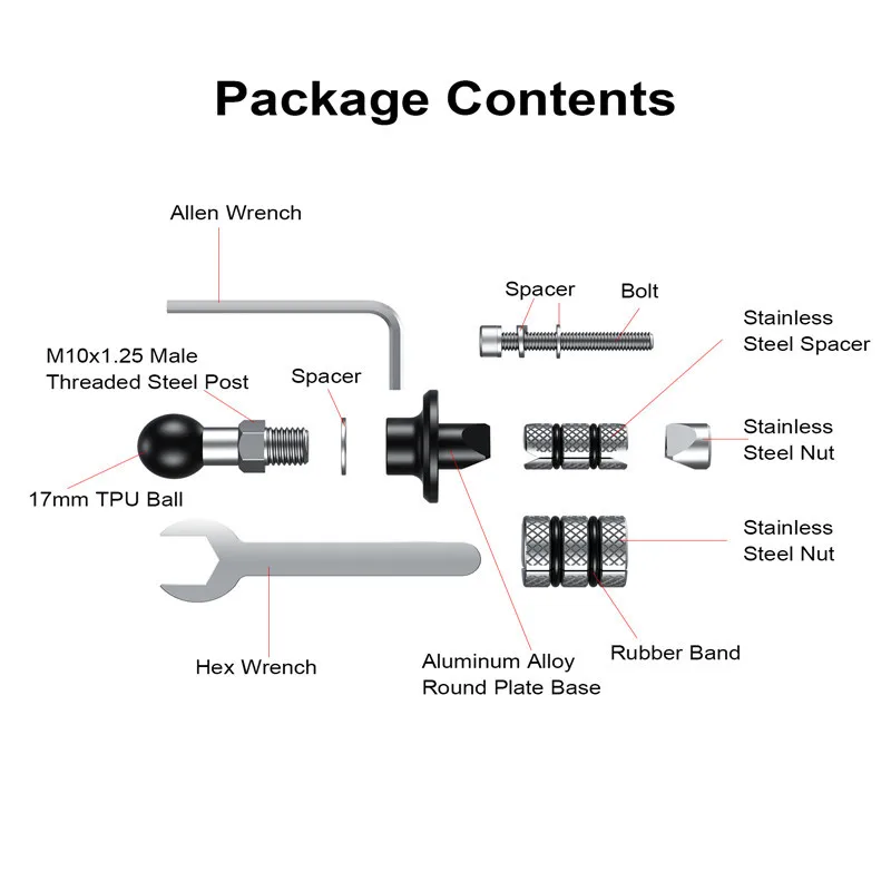 自転車とオートバイ用の黒いフォークベース,gopro insta360用の17mm 25mmのボールヘッド付きベース,携帯電話ホルダー