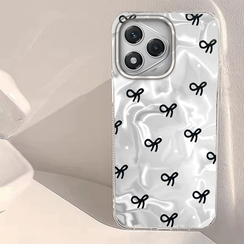Coque de téléphone à points circulaires pour femmes et filles, avec nœud noir, pour Honor 400 200 90 Smart Pro Magic7 6 5 70 Lite X9a X9c X8b X8a X8c X7c