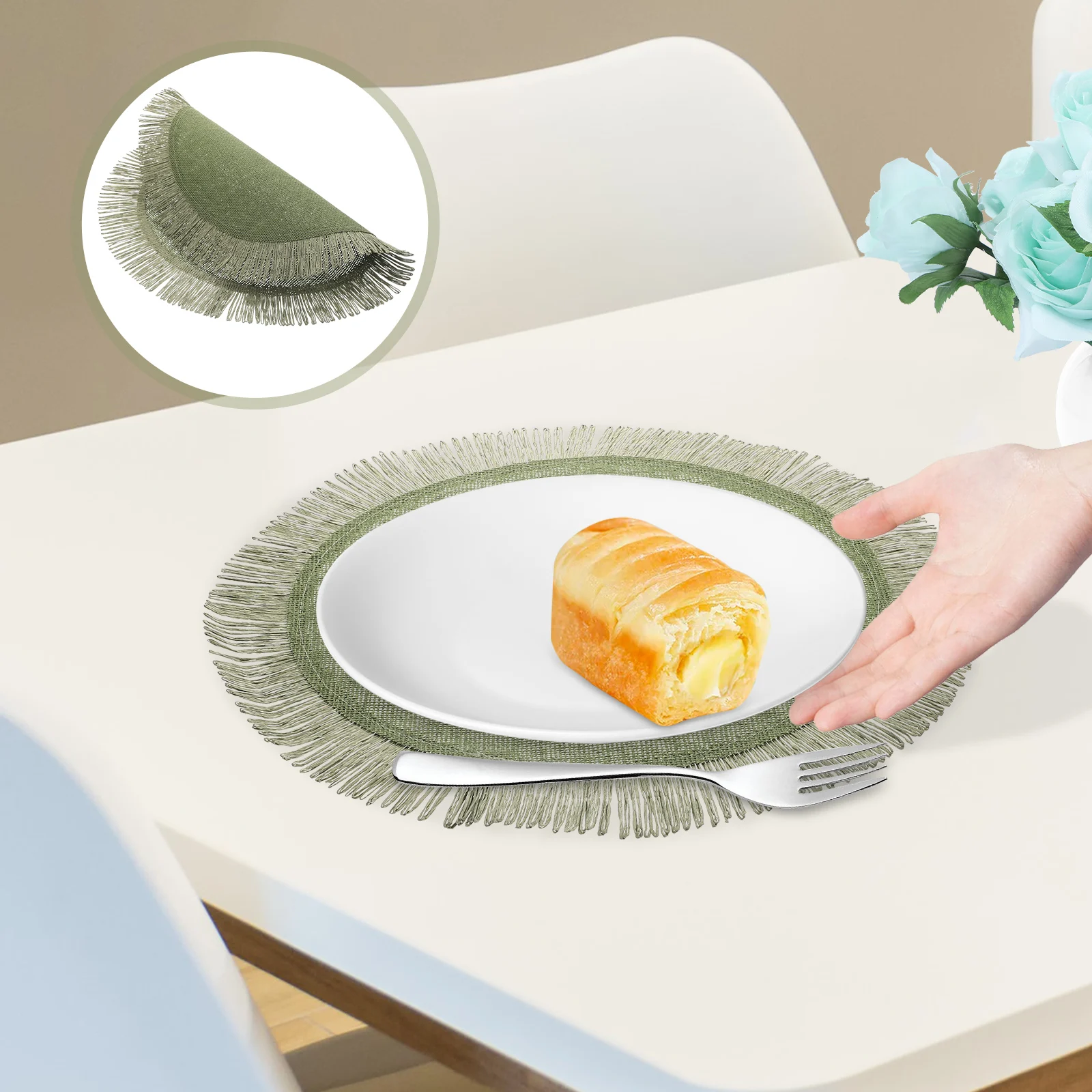 

2Pcs Woven Style Placemat Round Table Mat Insulated Pot Cushion Modern Design Home Cafe Decoration Cutlery Mat