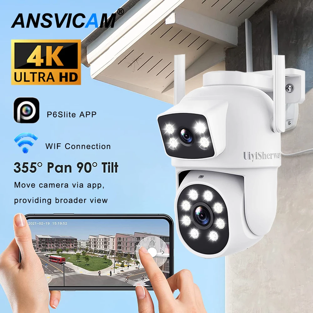 

4K 8MP двойной объектив Wi-Fi камера уличная 10-кратная зум PTZ камера безопасности ночного видения камера с автоматическим движением Espion Wi-Fi P6Slite App