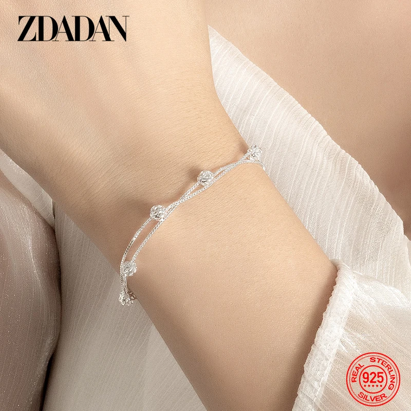 

ZDADAN 925 Sterling Silver Hollow Bead Charm Bracelet Chains For Women Fashion Party Jewelry