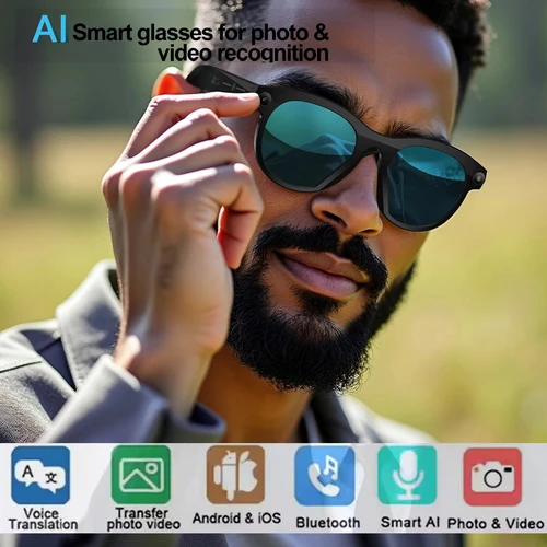 Imagen 1 del producto 2025 AI gafas inteligentes nueva interacción con cámara foto grabación de vídeo traducción música gafas de sol inteligentes Bluetooth llamada auriculares