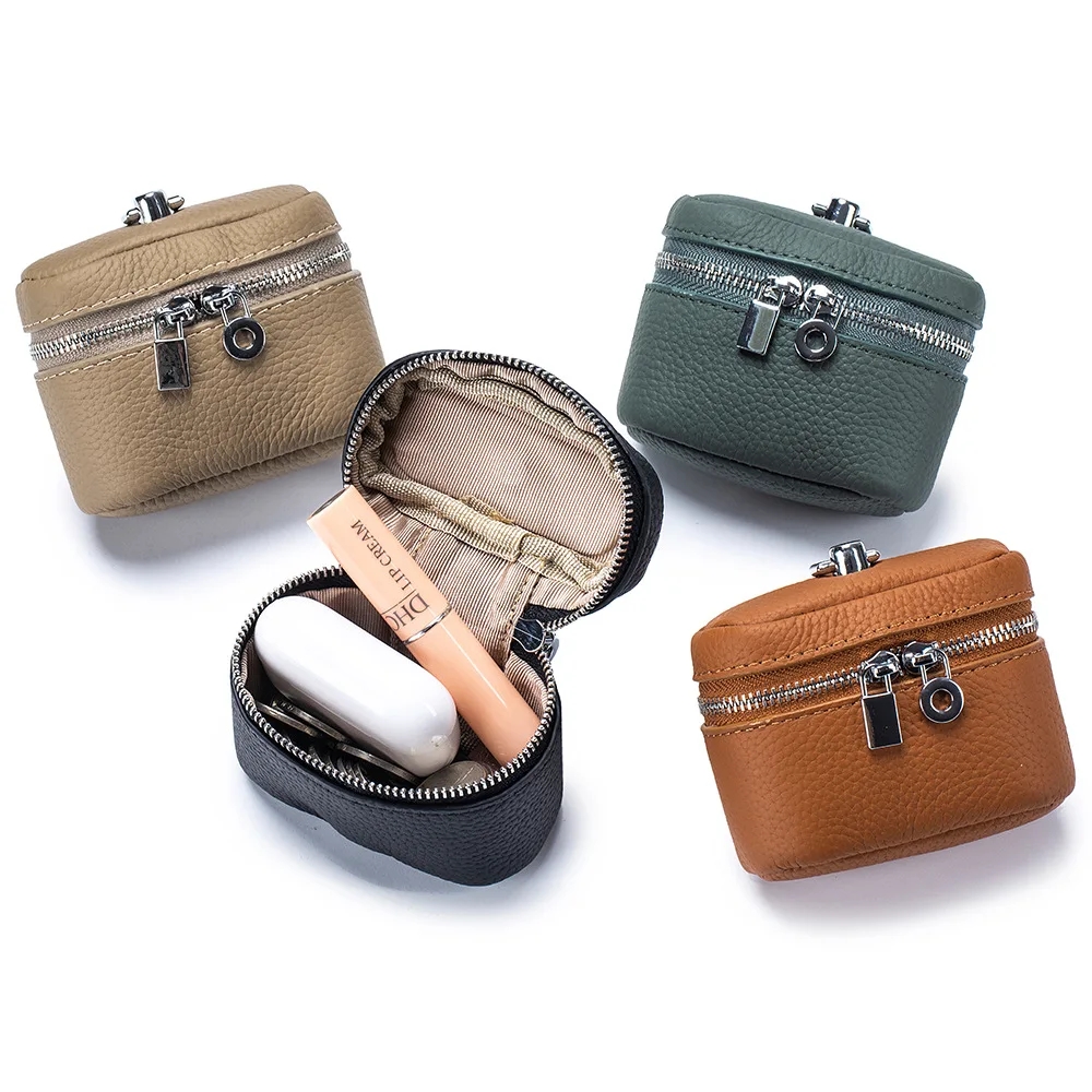 Mini-Geldbörse aus genarbtem Leder im Ins-Stil – tragbare, am Hals hängende Lippenstift-Make-up-Tasche und Kopfhörertasche aus echtem Leder für Frauen