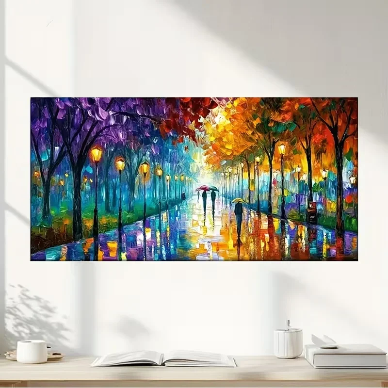 Large-sized 1pc frameless Canvas Painting 1pc Modern Abstract Frameless Canvas Wall Art - Autumn Street Scene Poster Suitable fo