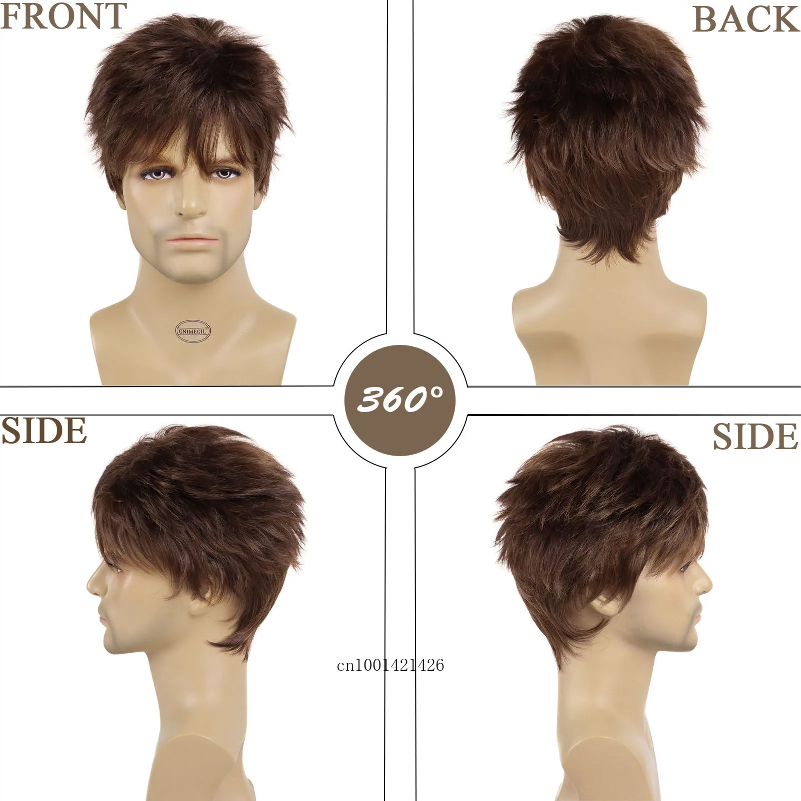 Wig Men Guys Short Haircuts Synthetic Hair Replacement Wigs Natural Mix Brown Casual Daily Use Carnival Party Costume Wigs Male