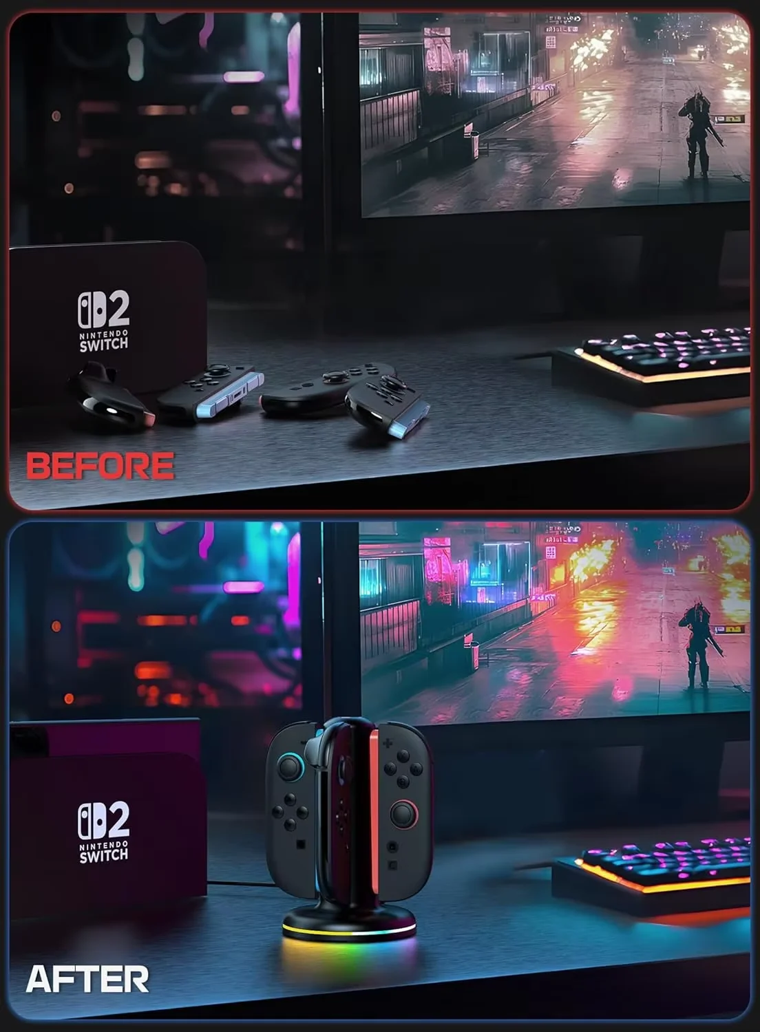 Stacja ładująca 4-w-1 do Switch 2, akcesoria Joy-Con, stojak na kontrolery Switch2 Joycon, szybka stacja dokująca do ładowania. — zdjęcie produktu 6