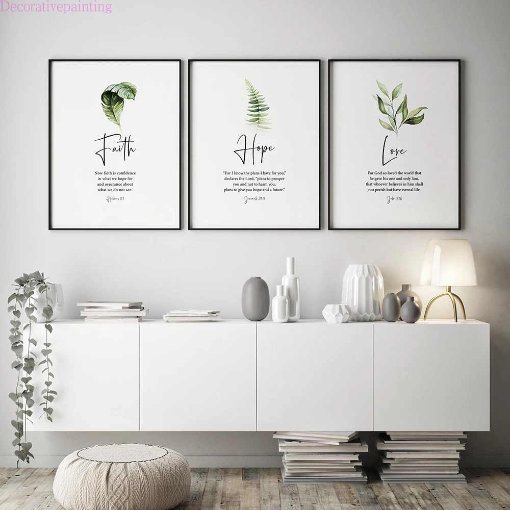 Faith Hope Love Christian Quotes Canvas Wall Art for Living Room Home Decor