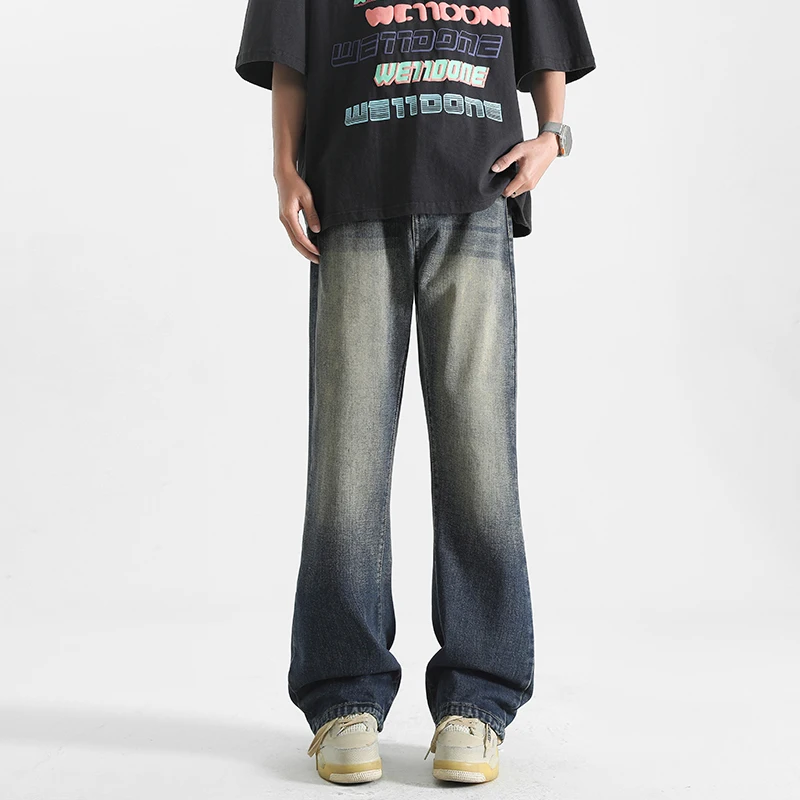 

Мужские винтажные джинсы, новинка 2025 года, свободный крой, расклешенные брюки, джинсовые брюки с градиентом омбре для мужчин, уличная одежда в стиле ретро, джинсы