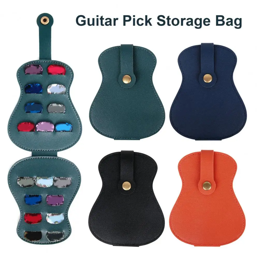 Guitar Pick Storage Case 18 Slots Faux Leather Guitar-Shaped Pick Bag Bass Guitar Pick Storage Pouch Organizer For Guitar Lovers